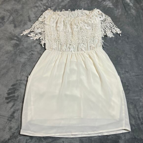Women's Sleeveless Lace Trim Mini Dress Size XXS Bridal Wedding Sorority Grad - Picture 2 of 7